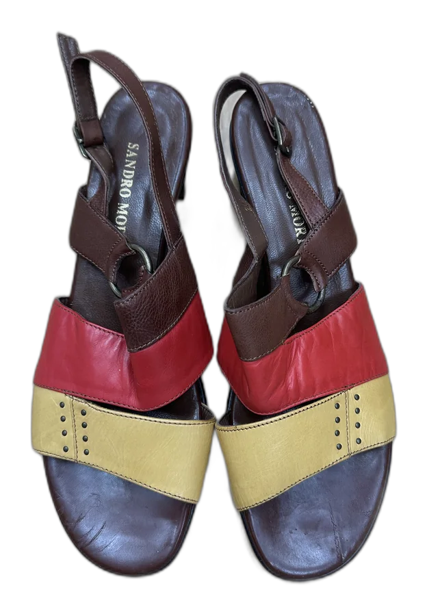 Brown Red Yellow Slingback Sandals