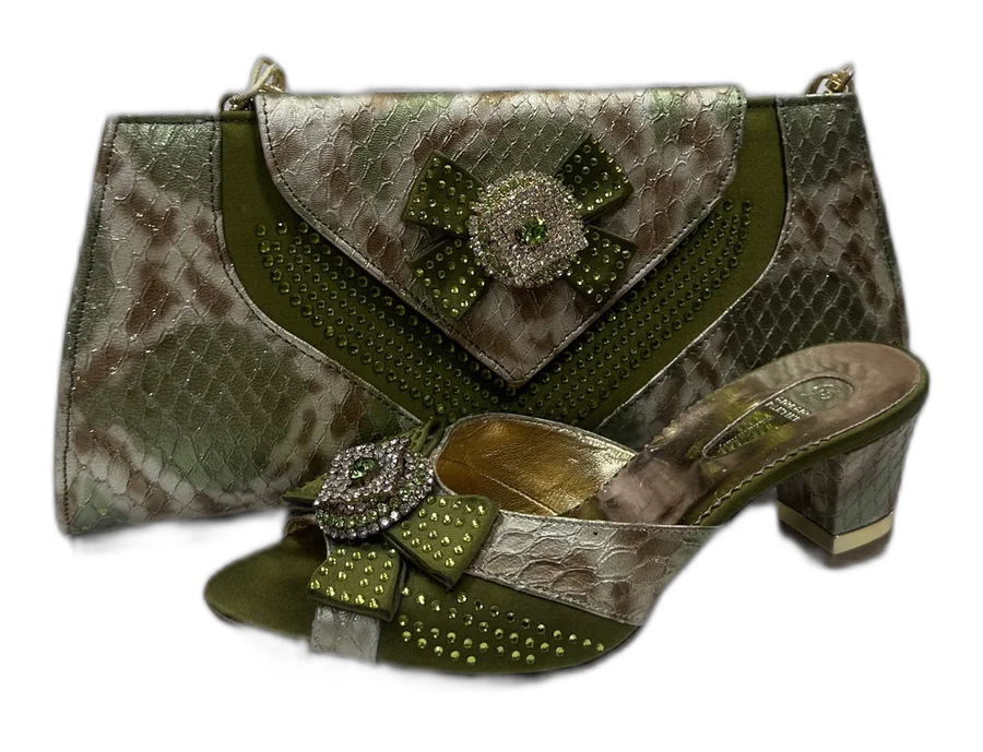 Olive Snake Clutch & Sandal Set