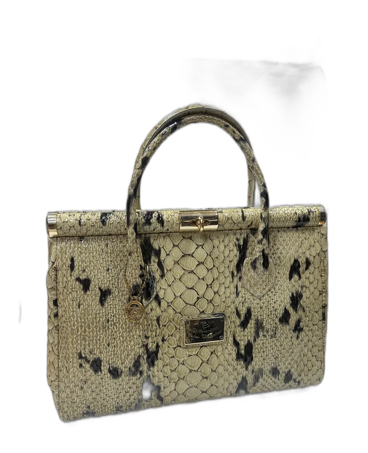 Cream Rectangular Snake Satchel