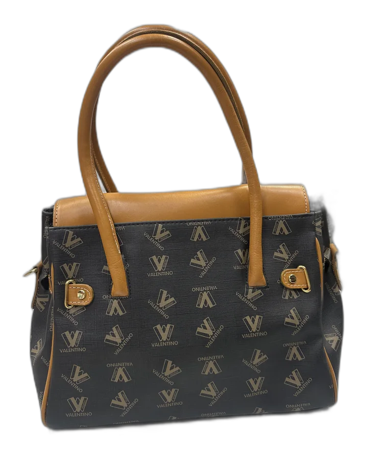 Black Tan Monogram Structured Handbag