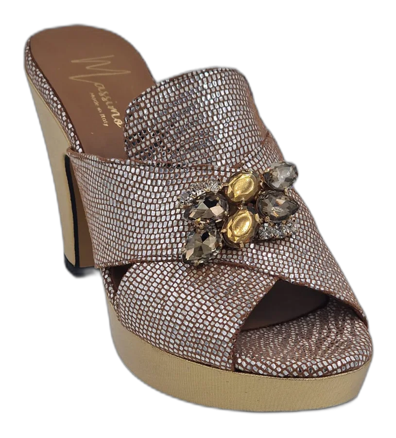 Beige/Gold Scaled Wedge Slippers
