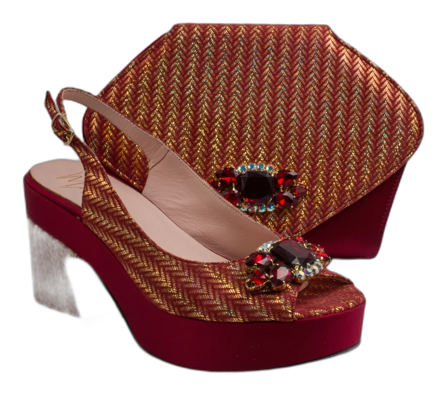 Wine/Gold Chevron Low Wedge Set
