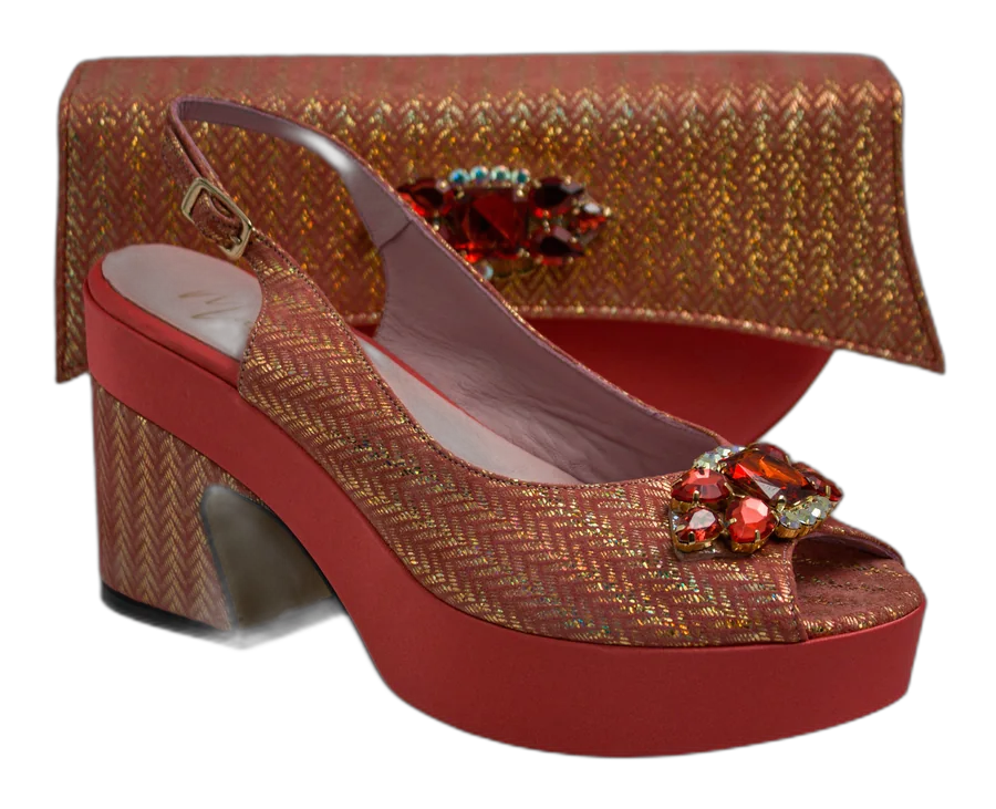 Coral/Gold Chevron Wedge Set